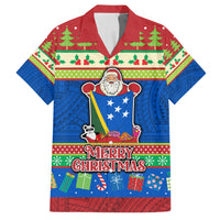 Personalised Solomon Islands Christmas Hawaiian Shirt Santa With Flag Of Solomon Polynesian Tribal Xmas Vibe LT03 Blue - Polynesian Pride
