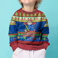 Personalised Solomon Islands Christmas Kid Ugly Christmas Sweater Santa With Flag Of Solomon Polynesian Tribal Xmas Vibe LT03 - Polynesian Pride