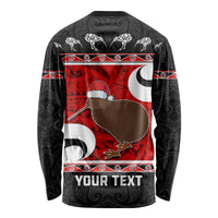 Personalized New Zealand Christmas Long Sleeve Shirt Santa Haka Fern and Kiwi Bird Tino Rangatiratanga Maori Flag Style LT03 - Polynesian Pride