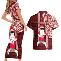 Personalized New Zealand Christmas Couples Matching Short Sleeve Bodycon Dress and Hawaiian Shirt Santa Claus and Kiwi Bird Maori Tattoo Koru Pattern LT03 - Polynesian Pride