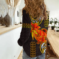 Hawaii Turtle Hibiscus Flower Women Casual Shirt Polynesian Tattoo LT03 - Polynesian Pride