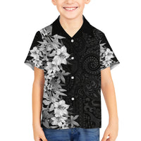 Hawaii Tropical Leaves and Flowers Family Matching Off Shoulder Short Dress and Hawaiian Shirt Tribal Polynesian Pattern Black White Style LT03 Son's Shirt Black - Polynesian Pride