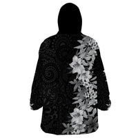 Hawaii Tropical Leaves and Flowers Wearable Blanket Hoodie Tribal Polynesian Pattern Black White Style LT03 - Polynesian Pride