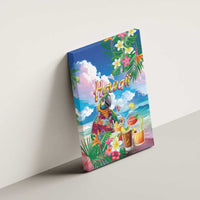 Hawaii Cocktails Canvas Wall Art Parrot with Cute Beach Landscape and Tropical Plants
