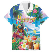 Hawaii Cocktails Family Matching Off Shoulder Maxi Dress and Hawaiian Shirt Parrot with Cute Beach Landscape and Tropical Plants
