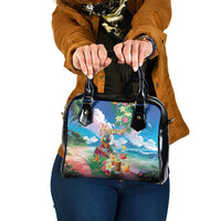 Hawaii Cocktails Shoulder Handbag Parrot with Cute Beach Landscape and Tropical Plants