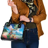 Hawaii Cocktails Shoulder Handbag Parrot with Cute Beach Landscape and Tropical Plants