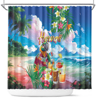 Hawaii Cocktails Shower Curtain Parrot with Cute Beach Landscape and Tropical Plants