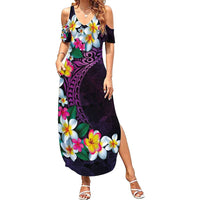 Hawaiian Plumeria-Polynesian Art Tattoo Mauve Color Family Matching Summer Maxi Dress and Hawaiian Shirt