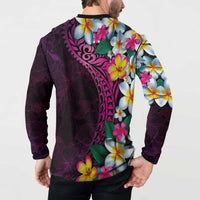 Hawaiian Plumeria-Polynesian Art Tattoo Plum Pink Color Button Sweatshirt