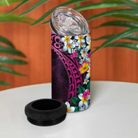 Hawaiian Plumeria-Polynesian Art Tattoo Plum Pink Color 4 in 1 Can Cooler Tumbler