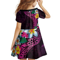 Hawaiian Plumeria-Polynesian Art Tattoo Plum Pink Color Family Matching Off Shoulder Maxi Dress and Hawaiian Shirt