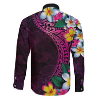 Hawaiian Plumeria-Polynesian Art Tattoo Plum Pink Color Family Matching Short Sleeve Bodycon Dress and Hawaiian Shirt