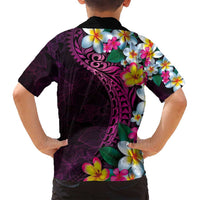 Hawaiian Plumeria-Polynesian Art Tattoo Plum Pink Color Family Matching Summer Maxi Dress and Hawaiian Shirt