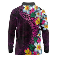 Hawaiian Plumeria-Polynesian Art Tattoo Plum Pink Color Long Sleeve Polo Shirt LT03 - Polynesian Pride
