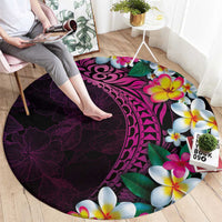 Hawaiian Plumeria-Polynesian Art Tattoo Plum Pink Color Round Carpet