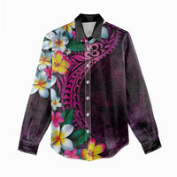 Hawaiian Plumeria-Polynesian Art Tattoo Plum Pink Color Women Casual Shirt