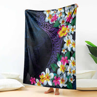 Hawaiian Plumeria-Polynesian Art Tattoo Frosted Blue Violet Color Blanket