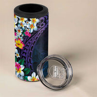Hawaiian Plumeria-Polynesian Art Tattoo Frosted Blue Violet Color 4 in 1 Can Cooler Tumbler