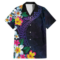 Hawaiian Plumeria-Polynesian Art Tattoo Frosted Blue Violet Color Family Matching Mermaid Dress and Hawaiian Shirt
