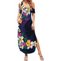Hawaiian Plumeria-Polynesian Art Tattoo Frosted Blue Violet Color Family Matching Summer Maxi Dress and Hawaiian Shirt