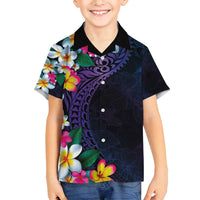 Hawaiian Plumeria-Polynesian Art Tattoo Frosted Blue Violet Color Family Matching Summer Maxi Dress and Hawaiian Shirt