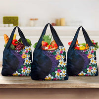 Hawaiian Plumeria-Polynesian Art Tattoo Frosted Blue Violet Color Grocery Bag LT03 3-pack One Size Blue - Polynesian Pride