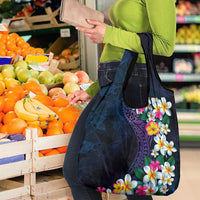Hawaiian Plumeria-Polynesian Art Tattoo Frosted Blue Violet Color Grocery Bag LT03 - Polynesian Pride