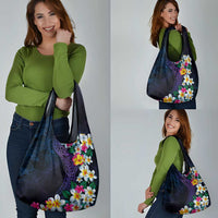 Hawaiian Plumeria-Polynesian Art Tattoo Frosted Blue Violet Color Grocery Bag LT03 - Polynesian Pride