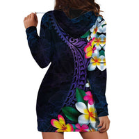 Hawaiian Plumeria-Polynesian Art Tattoo Frosted Blue Violet Color Hoodie Dress