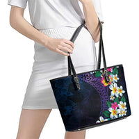 Hawaiian Plumeria-Polynesian Art Tattoo Frosted Blue Violet Color Leather Tote Bag LT03 - Polynesian Pride
