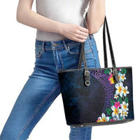 Hawaiian Plumeria-Polynesian Art Tattoo Frosted Blue Violet Color Leather Tote Bag LT03 - Polynesian Pride