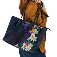Hawaiian Plumeria-Polynesian Art Tattoo Frosted Blue Violet Color Leather Tote Bag LT03 - Polynesian Pride