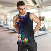 Hawaiian Plumeria-Polynesian Art Tattoo Frosted Blue Violet Color Men Tank Top LT03 Blue - Polynesian Pride