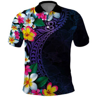 Hawaiian Plumeria-Polynesian Art Tattoo Frosted Blue Violet Color Polo Shirt
