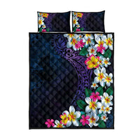 Hawaiian Plumeria-Polynesian Art Tattoo Frosted Blue Violet Color Quilt Bed Set