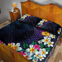 Hawaiian Plumeria-Polynesian Art Tattoo Frosted Blue Violet Color Quilt Bed Set