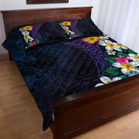 Hawaiian Plumeria-Polynesian Art Tattoo Frosted Blue Violet Color Quilt Bed Set