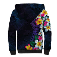 Hawaiian Plumeria-Polynesian Art Tattoo Frosted Blue Violet Color Sherpa Hoodie