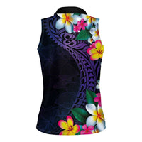 Hawaiian Plumeria-Polynesian Art Tattoo Frosted Blue Violet Color Women Sleeveless Polo Shirt