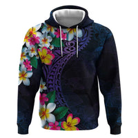 Hawaiian Plumeria-Polynesian Art Tattoo Frosted Blue Violet Color Zip Hoodie LT03 Pullover Hoodie Blue - Polynesian Pride
