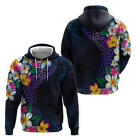 Hawaiian Plumeria-Polynesian Art Tattoo Frosted Blue Violet Color Zip Hoodie LT03 - Polynesian Pride
