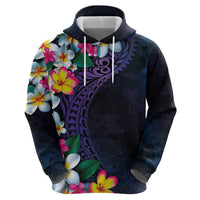Hawaiian Plumeria-Polynesian Art Tattoo Frosted Blue Violet Color Zip Hoodie LT03 - Polynesian Pride
