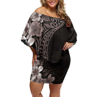 Hawaiian Plumeria-Polynesian Art Tattoo Grayscale Color Family Matching Off Shoulder Short Dress and Hawaiian Shirt
