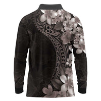 Hawaiian Plumeria-Polynesian Art Tattoo Grayscale Color Long Sleeve Polo Shirt LT03 - Polynesian Pride
