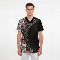 Hawaiian Plumeria-Polynesian Art Tattoo Grayscale Color Scrub Top - Polynesian Pride