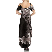 Hawaiian Plumeria-Polynesian Art Tattoo Grayscale Color Summer Maxi Dress