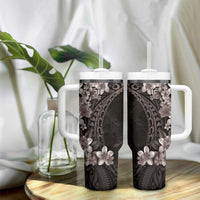 Hawaiian Plumeria-Polynesian Art Tattoo Grayscale Color Tumbler With Handle