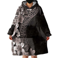 Hawaiian Plumeria-Polynesian Art Tattoo Grayscale Color Wearable Blanket Hoodie