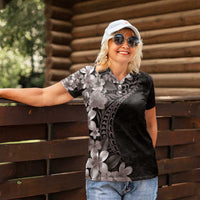 Hawaiian Plumeria-Polynesian Art Tattoo Grayscale Color Women Polo Shirt